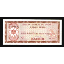 Bolivia Pick. 193 5 M. Pesos B. 1985 UNC