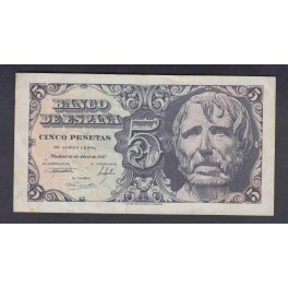 Spain Pick.134 5 Pesetas 12-04-1947 AU