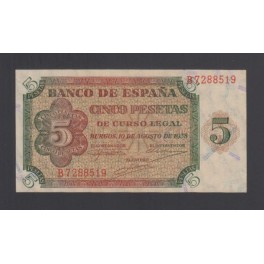 Edifil. D 36a 5 Pesetas 10-08-1938 SC-