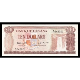 Guyana Pick. 23 10 Dollars 1966-92 SC