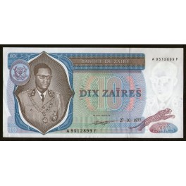 Zaire Pick. 23 10 Zaires 1977 SC-